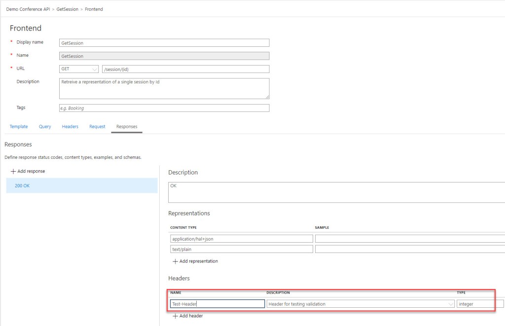 Header in the specification